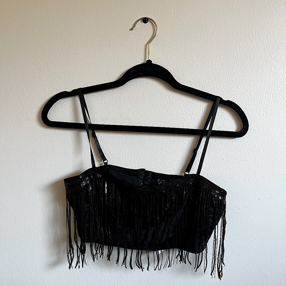 Windsor Black Sequin Tassel Crop Top
